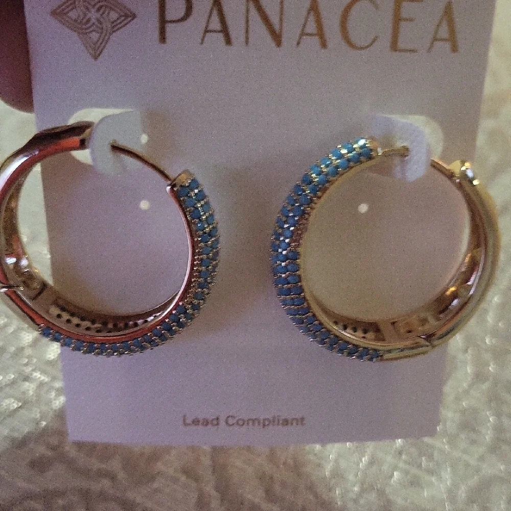 Panacea Cache Gold and Blue Textured Hoop Earrings - Picture 3 of 3